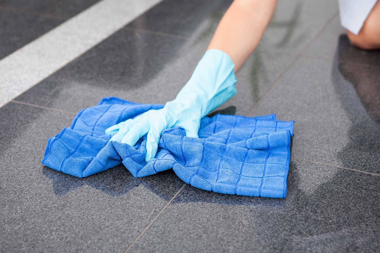 Commercial floor being machine-polished with green-certified products