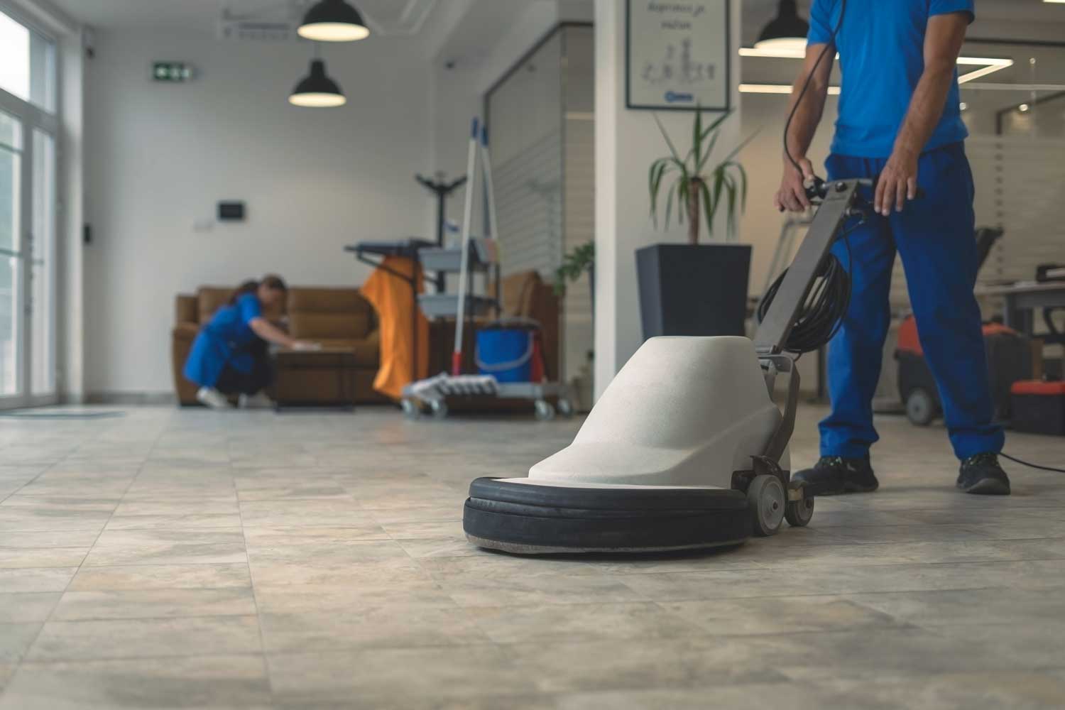 Contract janitorial cleaning in a commercial interior