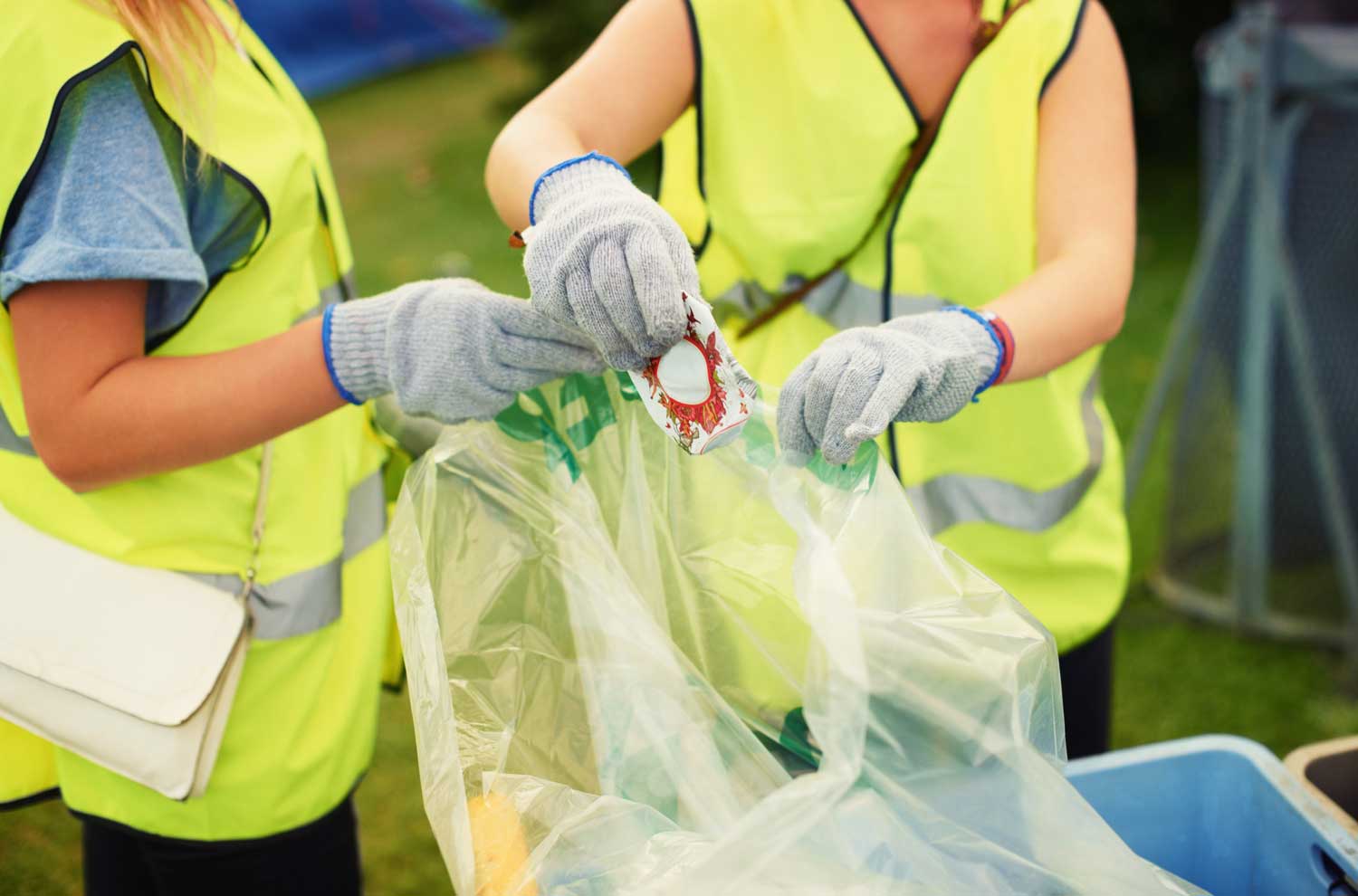 Team collecting litter and waste following an outdoor event